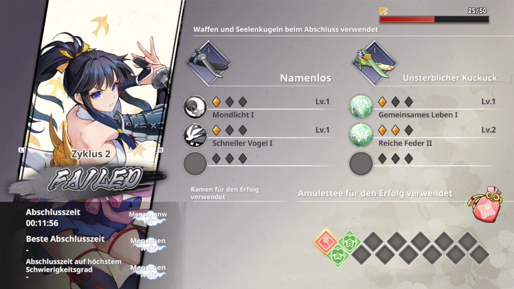 Yasha Statistikbildschirm von Shigure